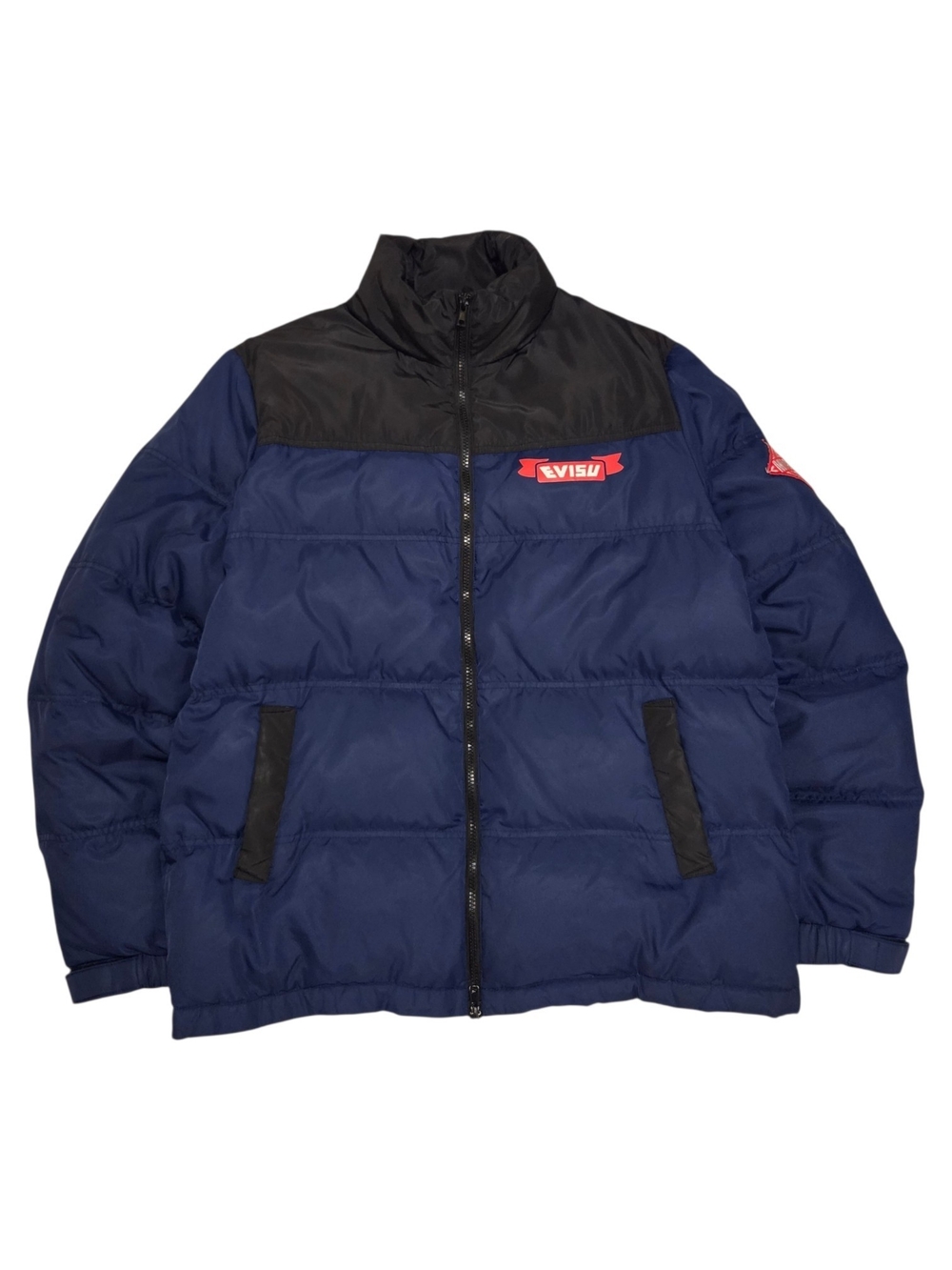 EVISU Men's Navy and Black Full-Zip Down Puffer Jacket